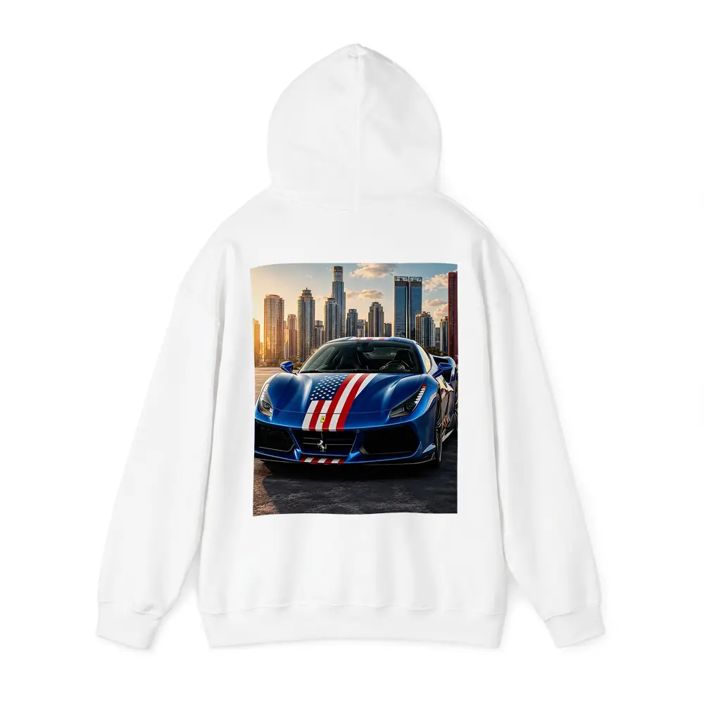 Ferrari 488 GTB American Flag City Skyline – Hoodies