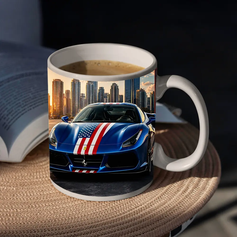 Ferrari 488 GTB American Flag City Skyline – Mugs