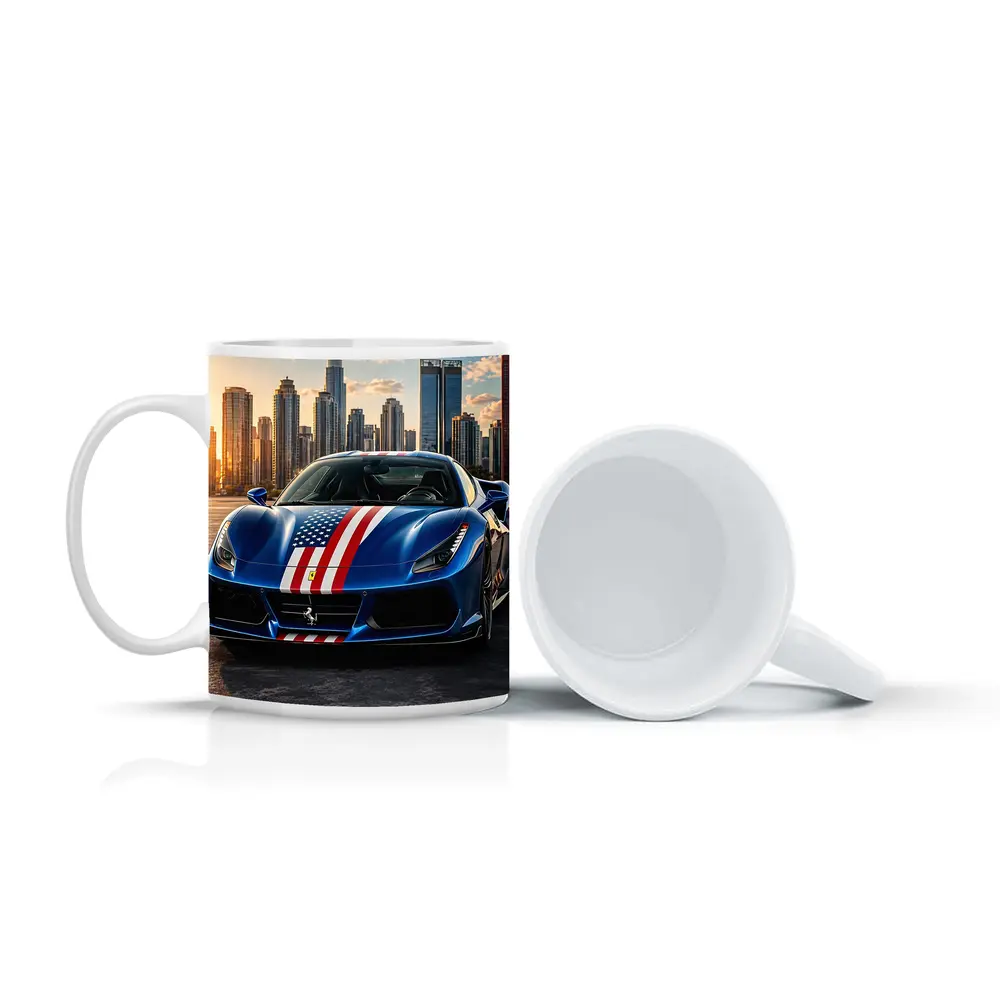Ferrari 488 GTB American Flag City Skyline – Mugs