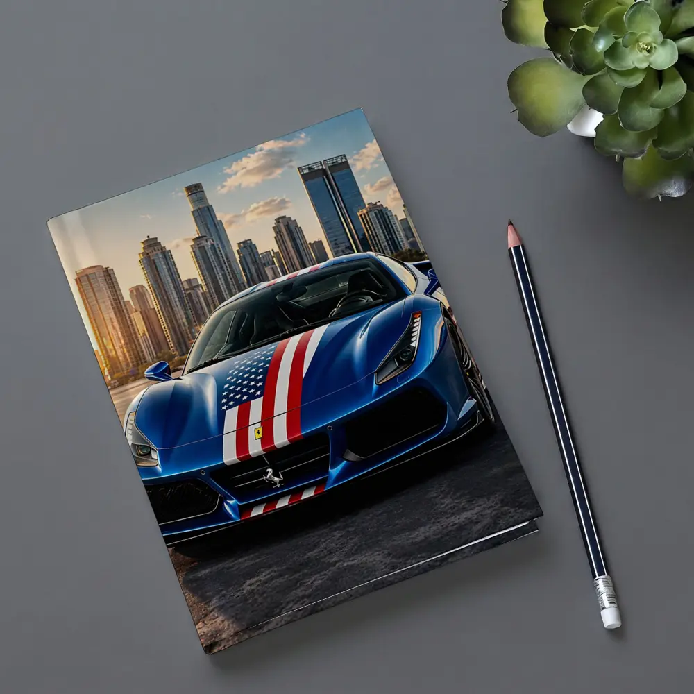 Ferrari 488 GTB American Flag City Skyline – Notebooks
