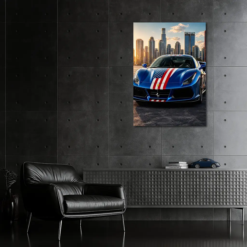 Ferrari 488 GTB American Flag City Skyline – Wall Art