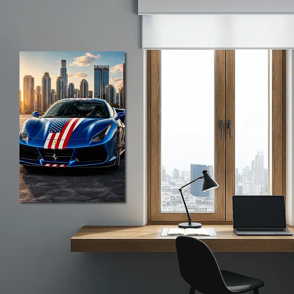 Ferrari 488 GTB American Flag City Skyline – Wall Art