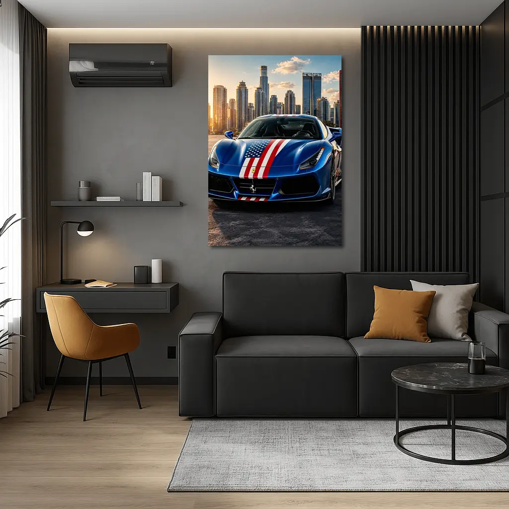 Ferrari 488 GTB American Flag City Skyline – Wall Art