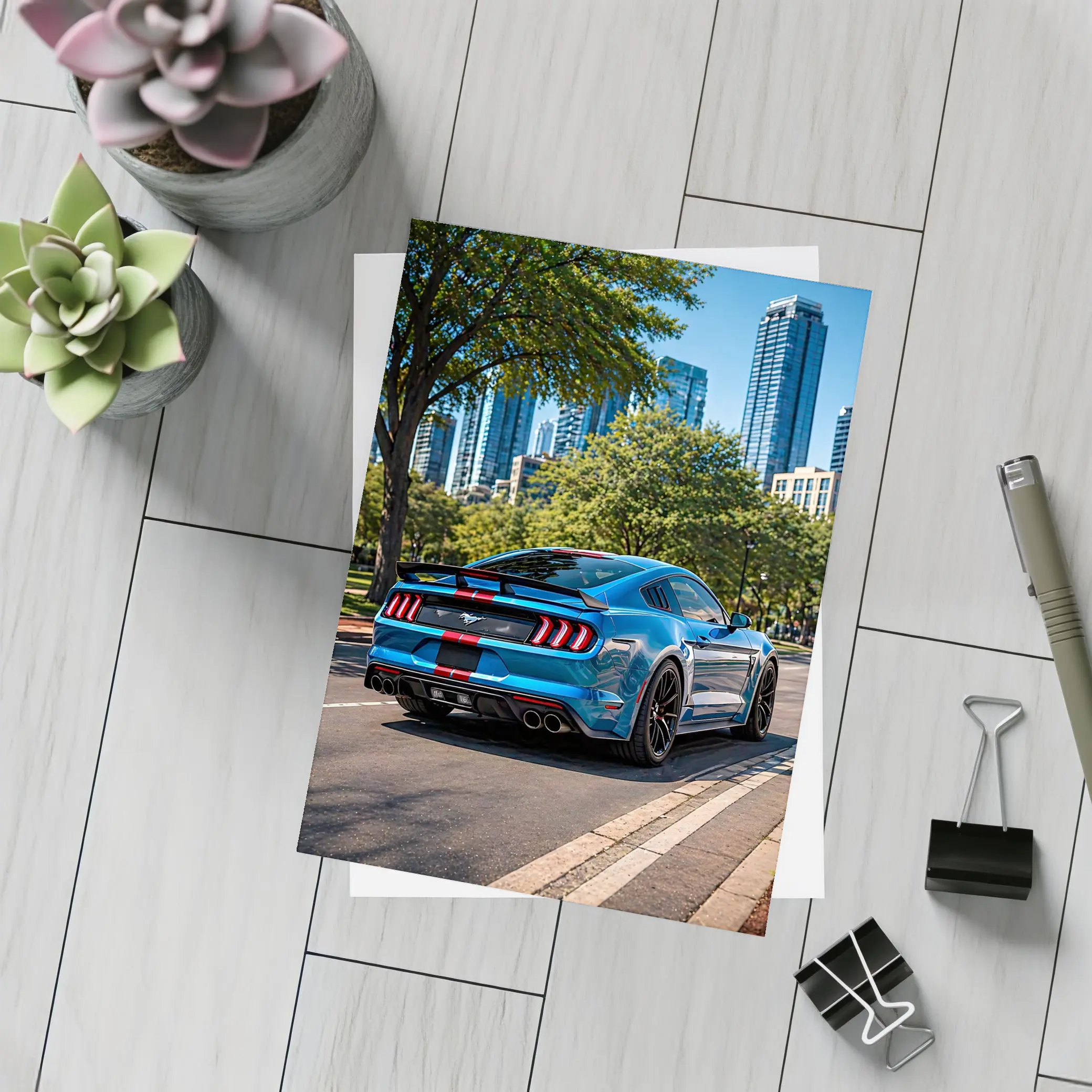 Blue Ford Mustang GT City Street – Postcards