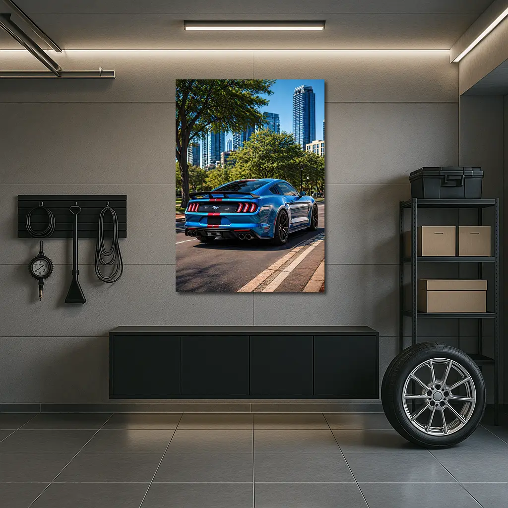Blue Ford Mustang GT City Street – Wall Art