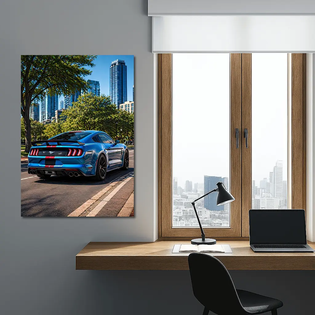 Blue Ford Mustang GT City Street – Wall Art