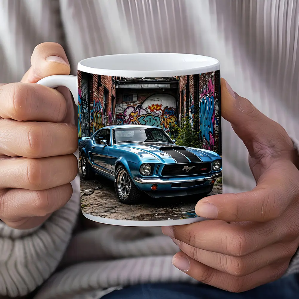 Ford Mustang Classic Blue Urban Graffiti Alley – Mugs