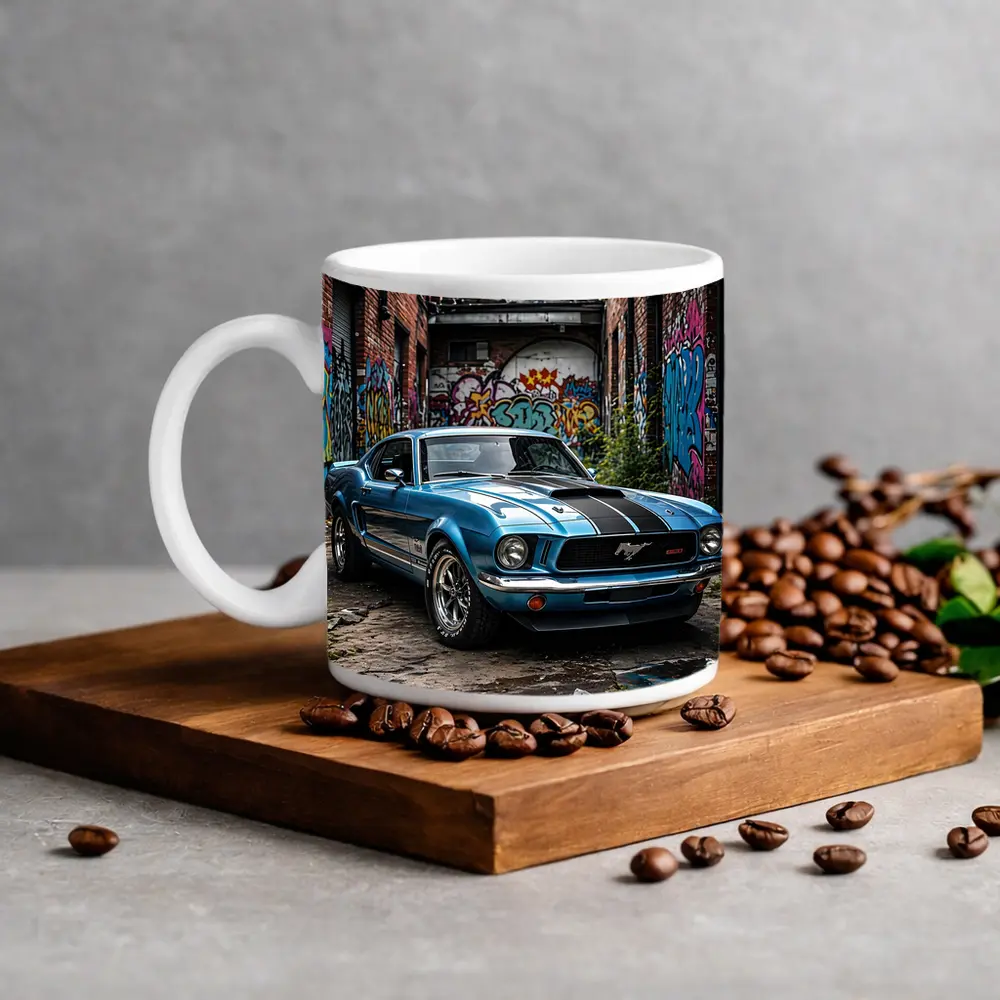 Ford Mustang Classic Blue Urban Graffiti Alley – Mugs