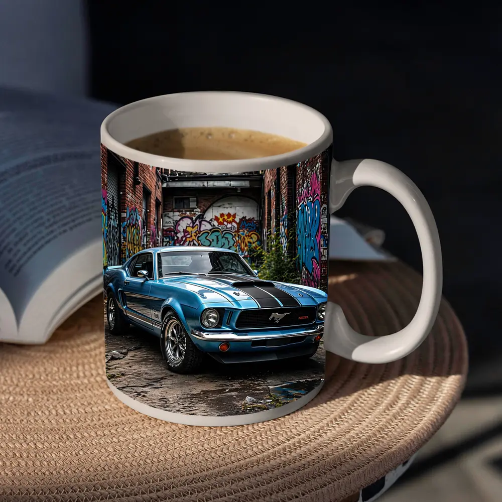 Ford Mustang Classic Blue Urban Graffiti Alley – Mugs
