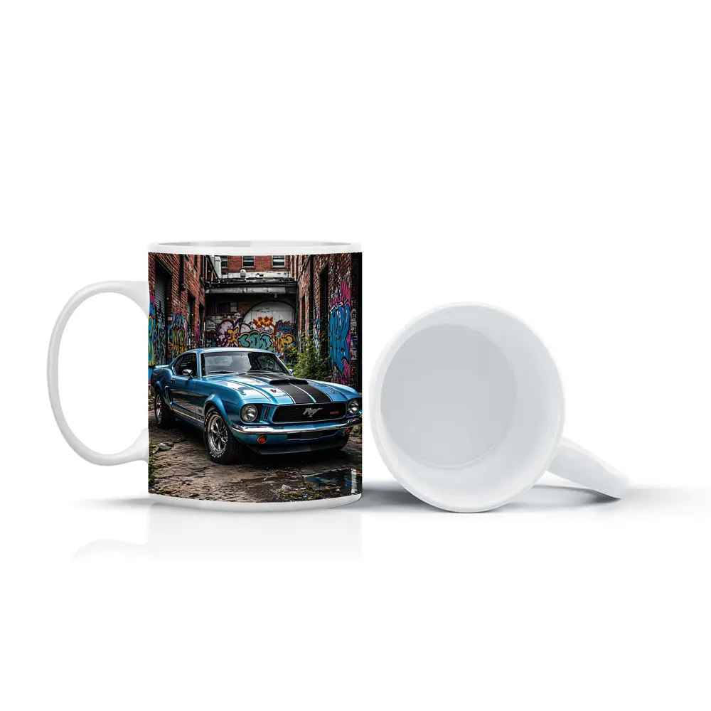 Ford Mustang Classic Blue Urban Graffiti Alley – Mugs