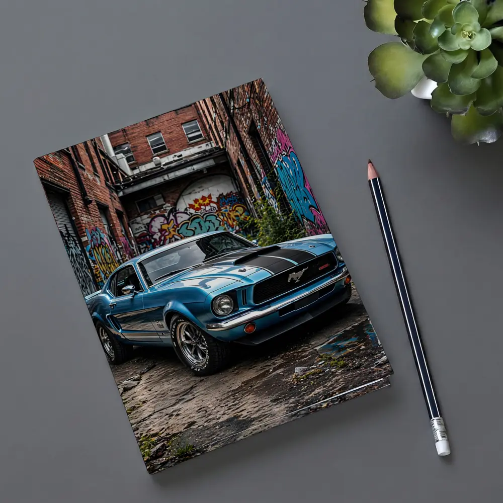 Ford Mustang Classic Blue Urban Graffiti Alley – Notebooks
