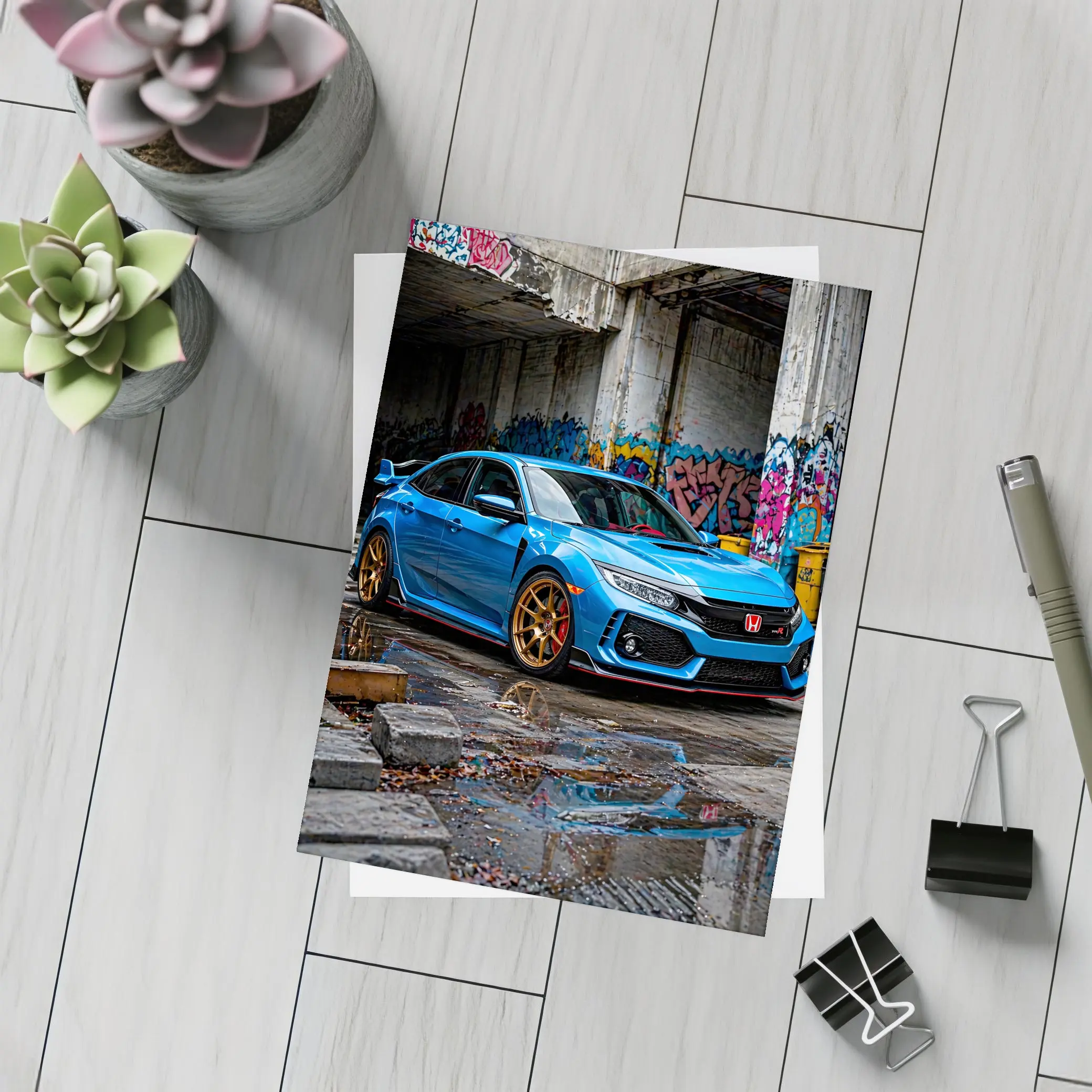 Honda Civic Type R Blue Urban Setting – Postcards