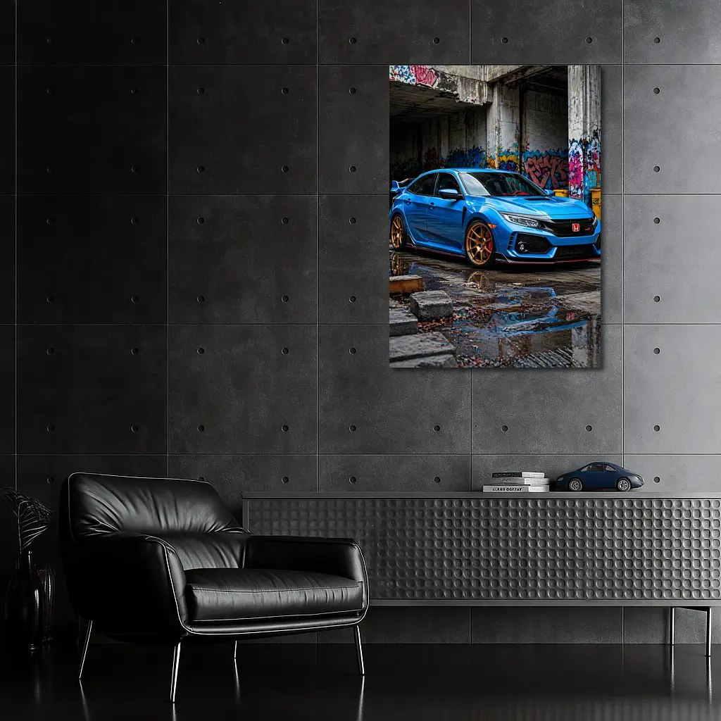 Honda Civic Type R Blue Urban Setting – Wall Art