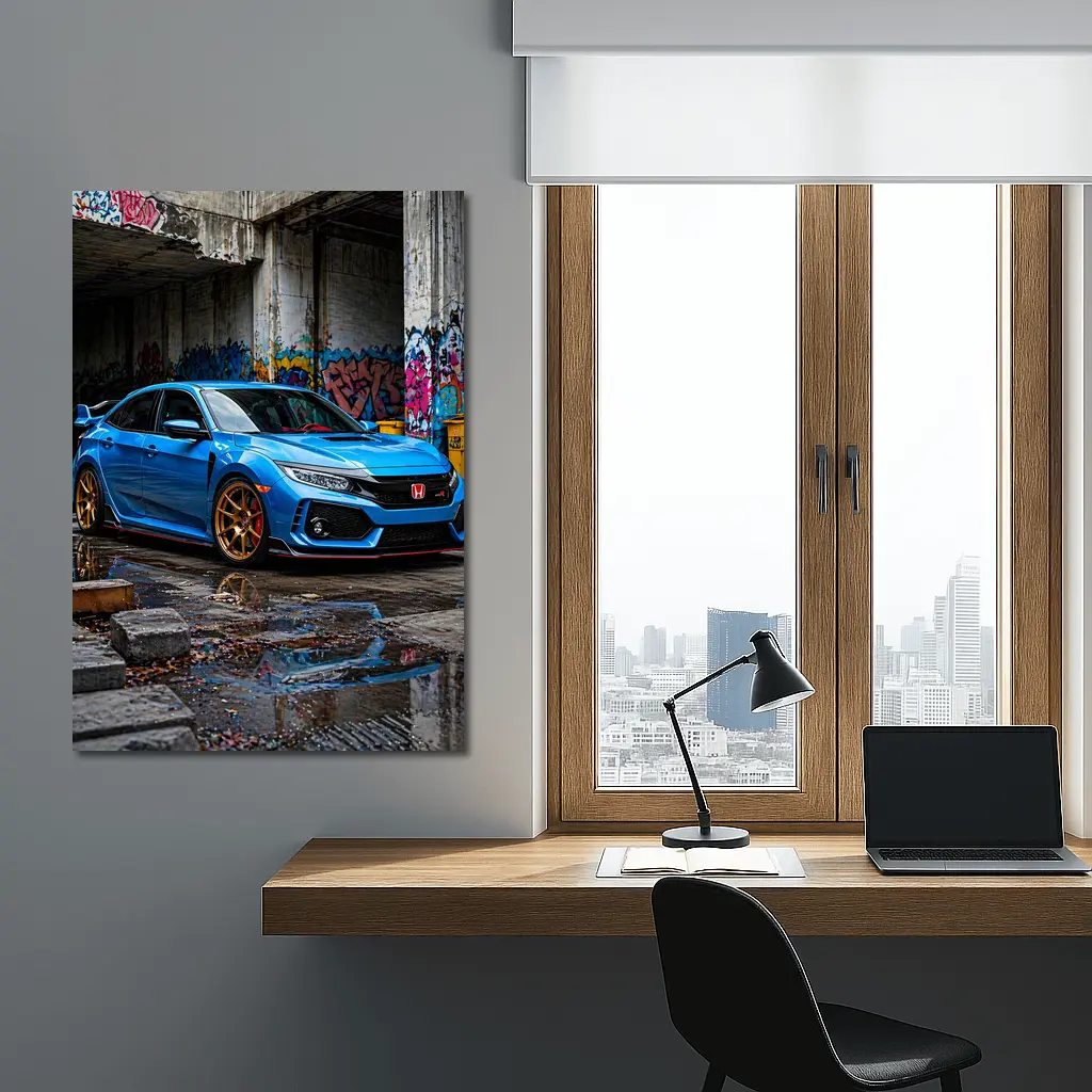 Honda Civic Type R Blue Urban Setting – Wall Art