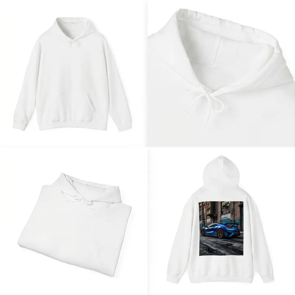 Blue Honda NSX Parked Urban Warehouse Setting – Hoodies