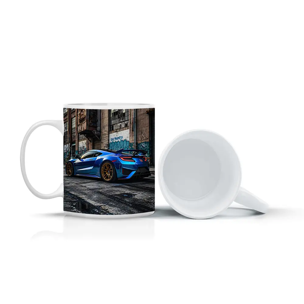 Blue Honda NSX Parked Urban Warehouse Setting – Mugs
