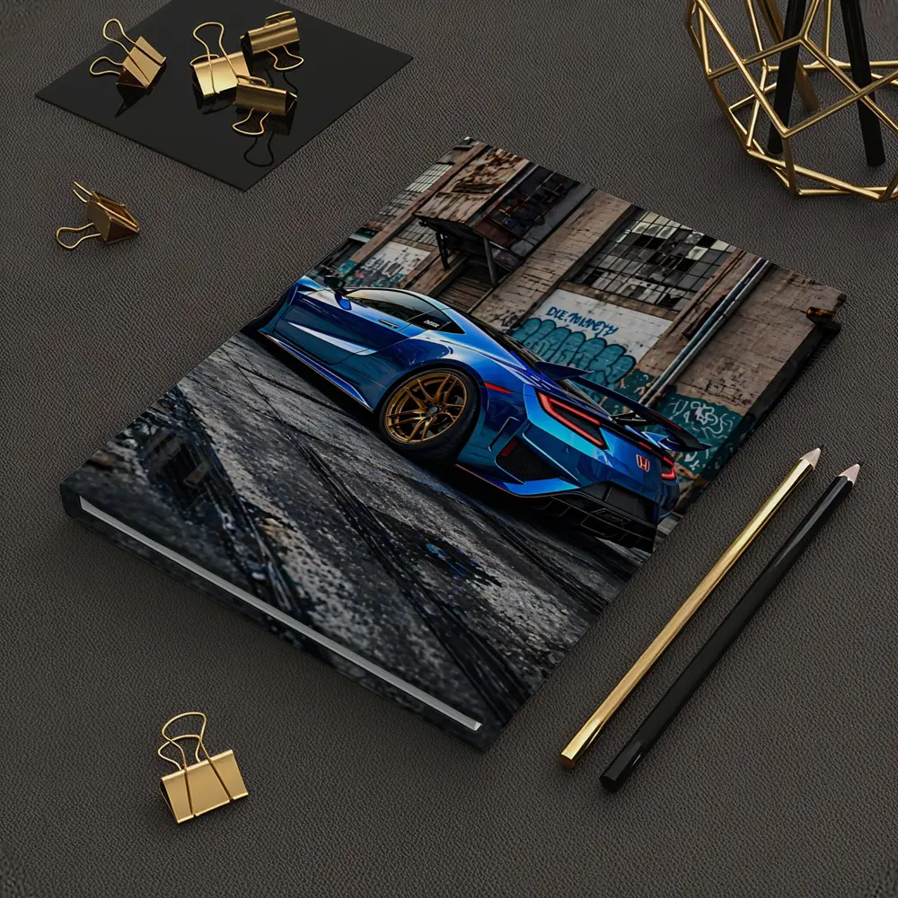 Blue Honda NSX Parked Urban Warehouse Setting – Notebooks