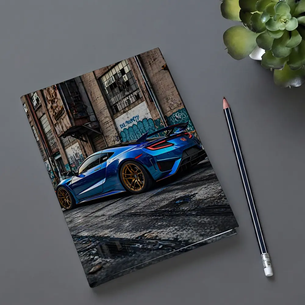 Blue Honda NSX Parked Urban Warehouse Setting – Notebooks