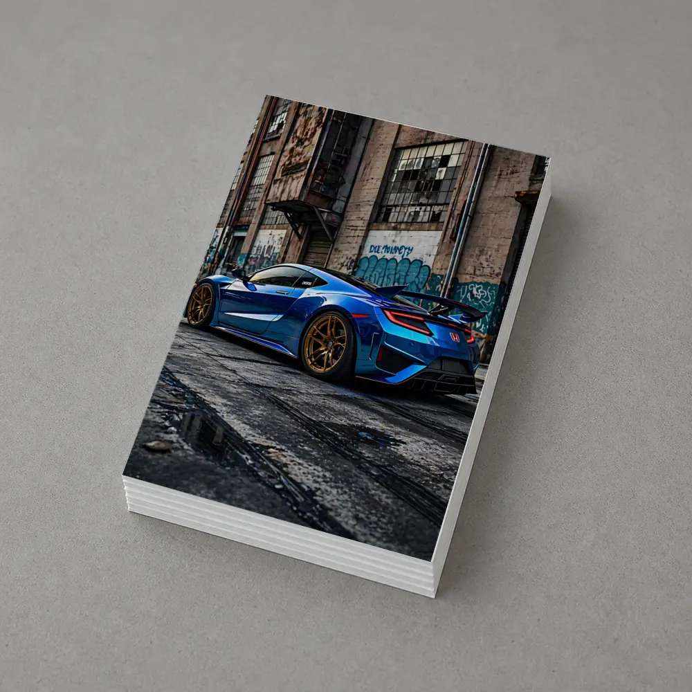 Blue Honda NSX Parked Urban Warehouse Setting – Postcards