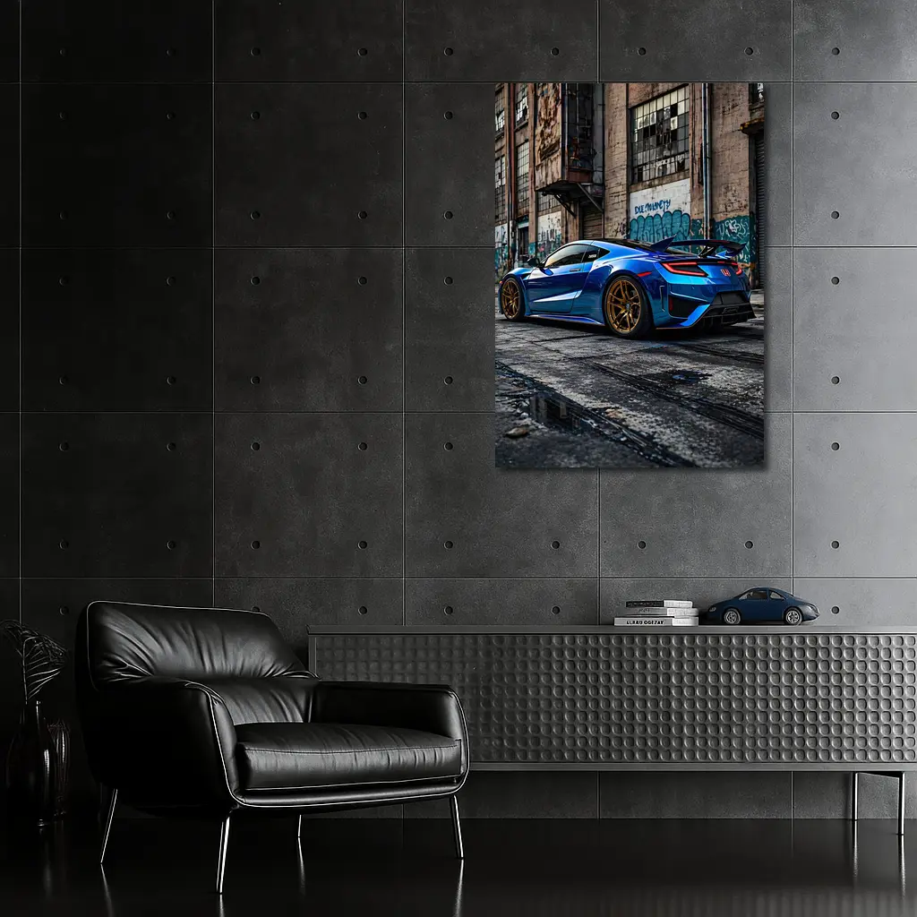 Blue Honda NSX Parked Urban Warehouse Setting