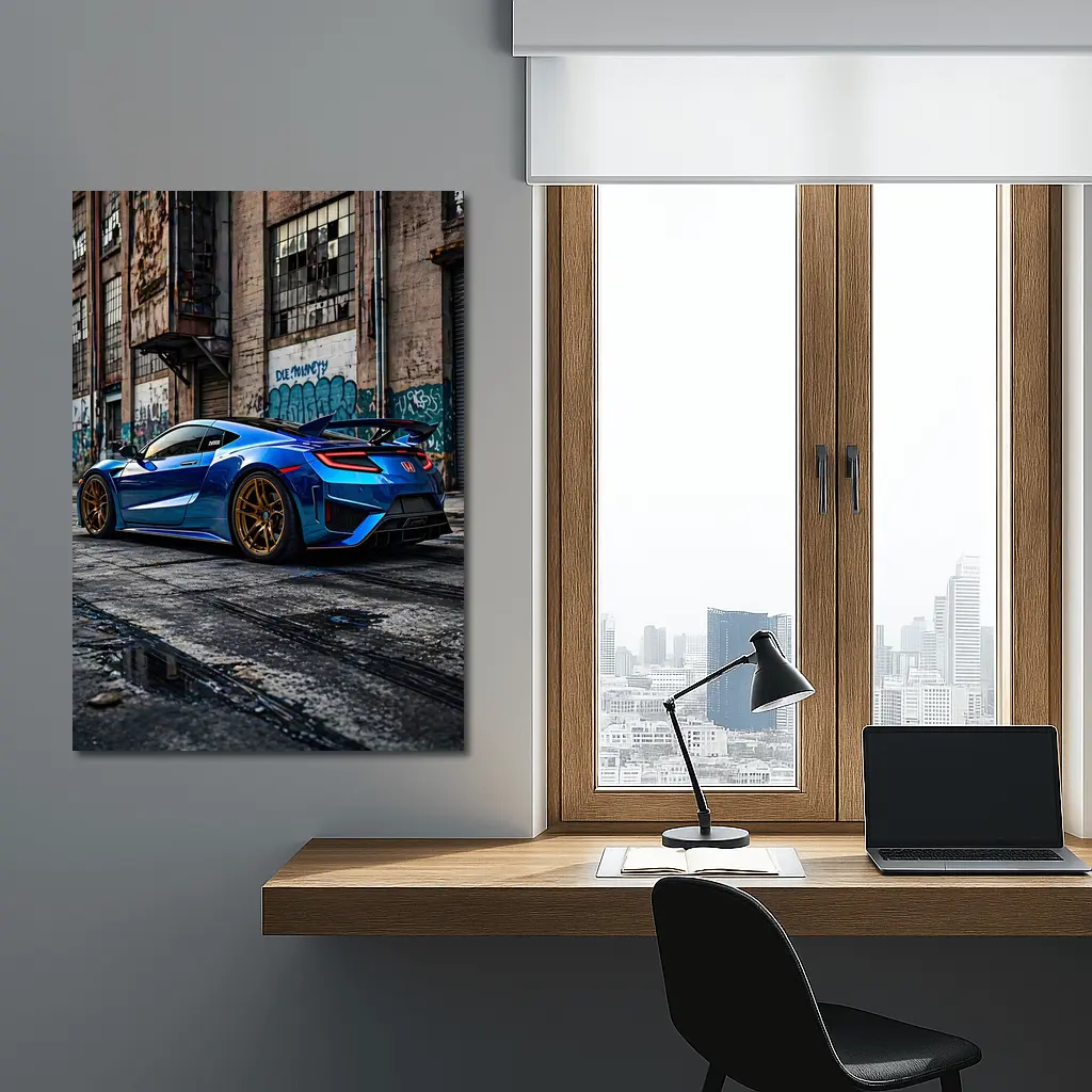 Blue Honda NSX Parked Urban Warehouse Setting – Wall Art