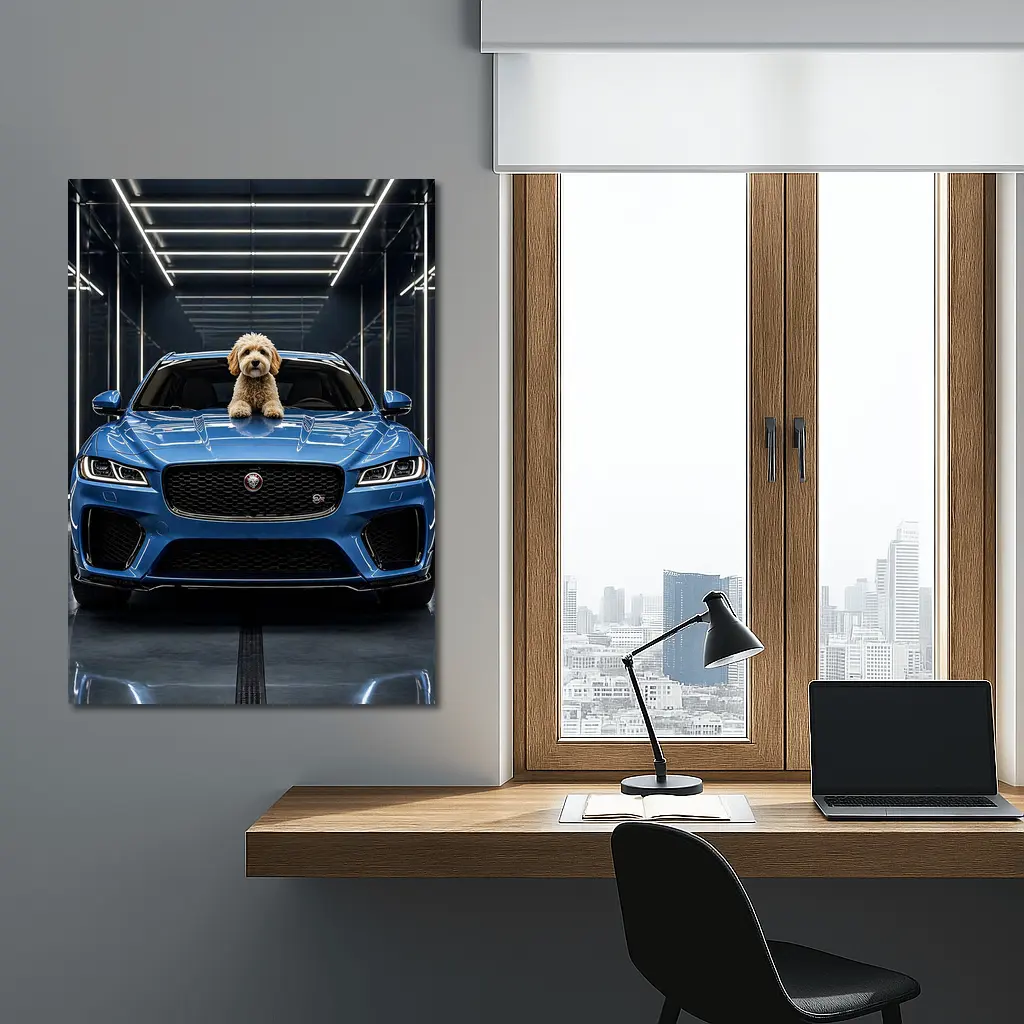 Blue Jaguar F-Pace SVR Dog Garage – Wall Art