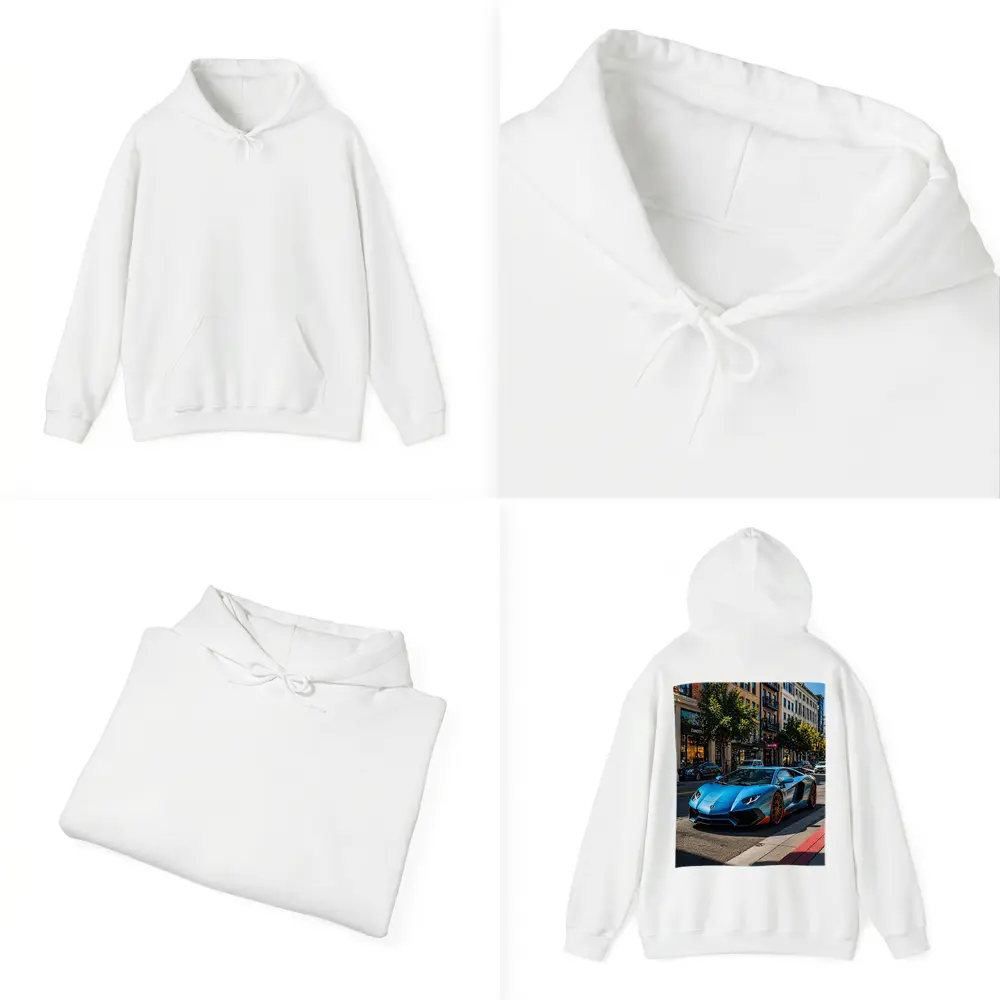 Blue Lamborghini Aventador City Street Scene – Hoodies