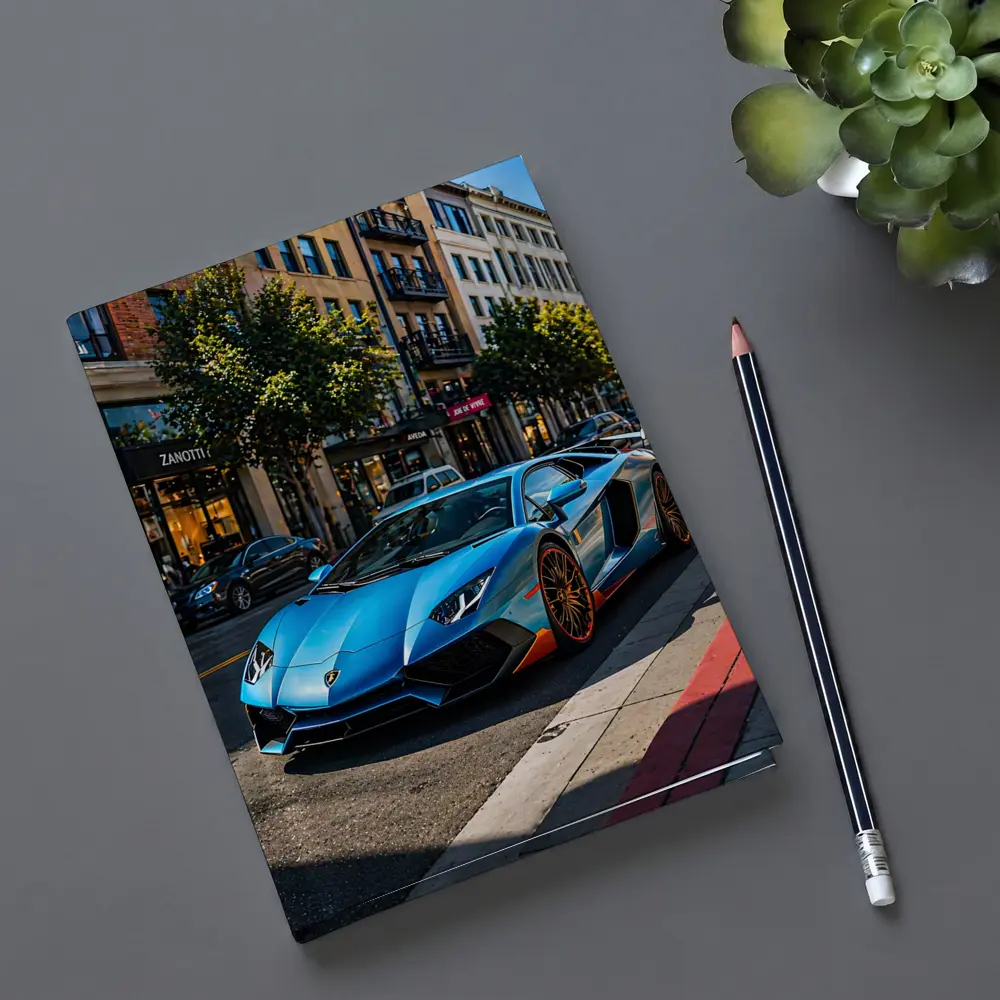 Blue Lamborghini Aventador City Street Scene – Notebooks