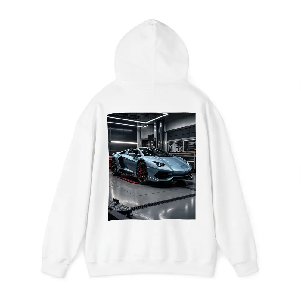 Lamborghini Aventador Silver Inside Dark Garage – Hoodies