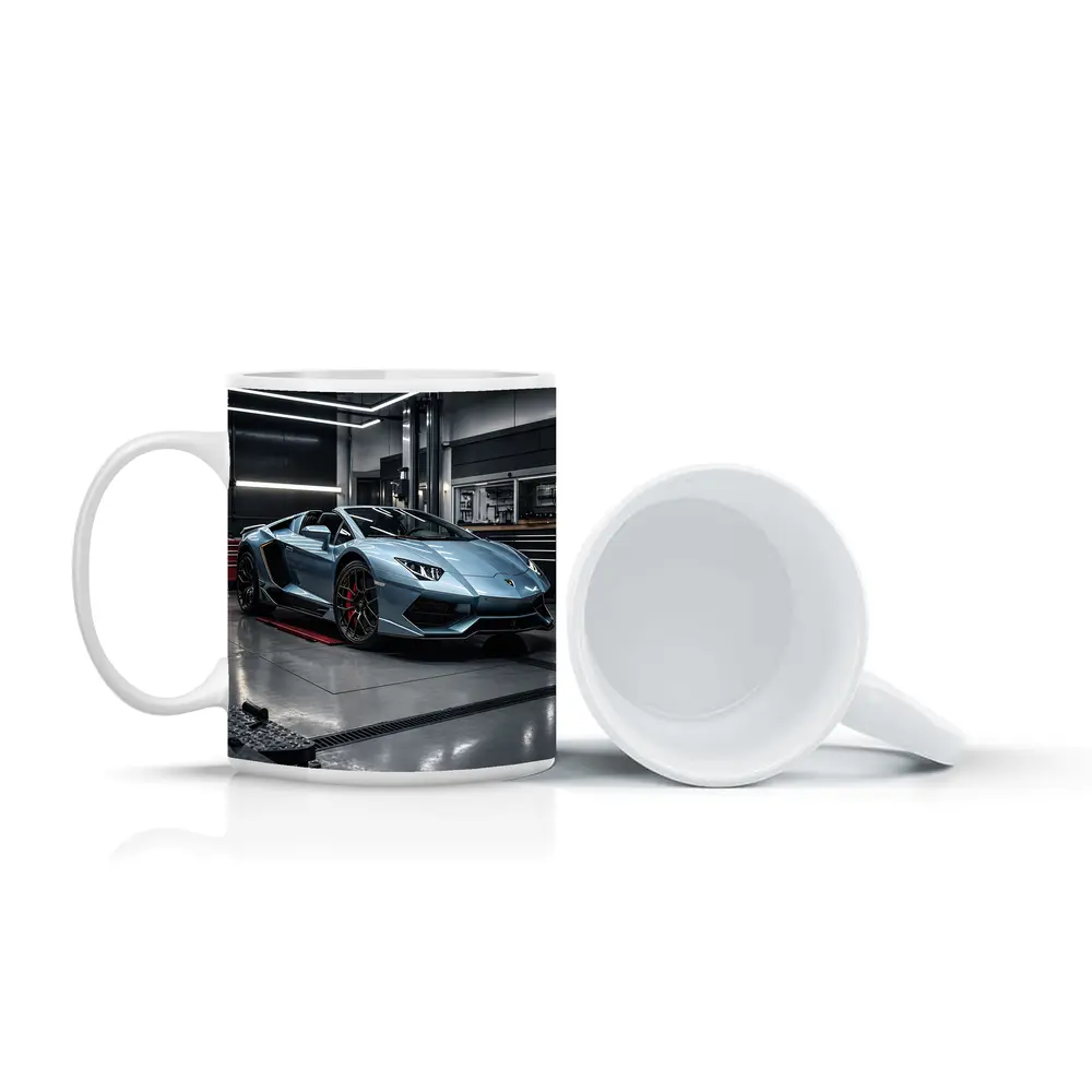 Lamborghini Aventador Silver Inside Dark Garage – Mugs