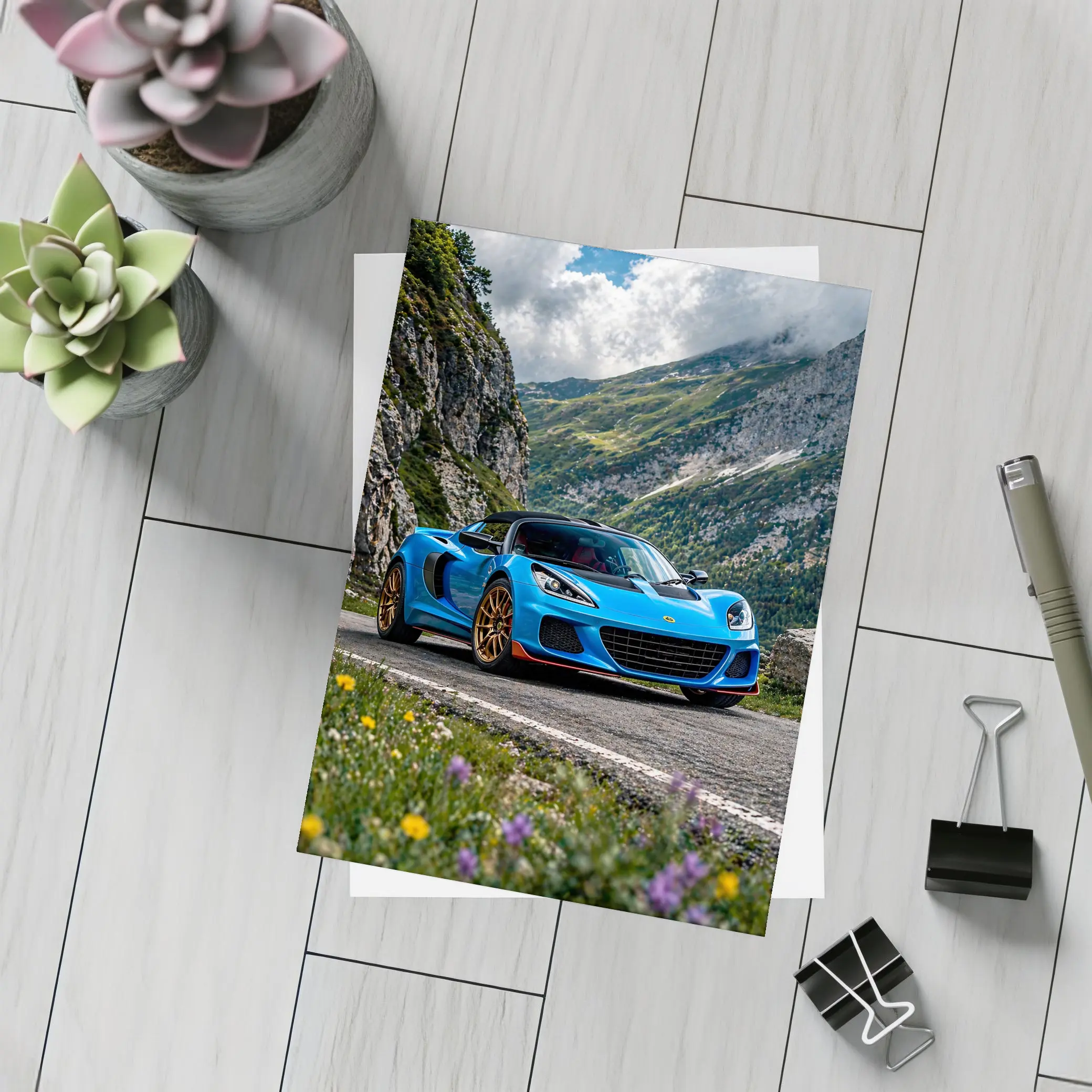 Lotus Elise Blue Sports Car Mountain Road – Postcards