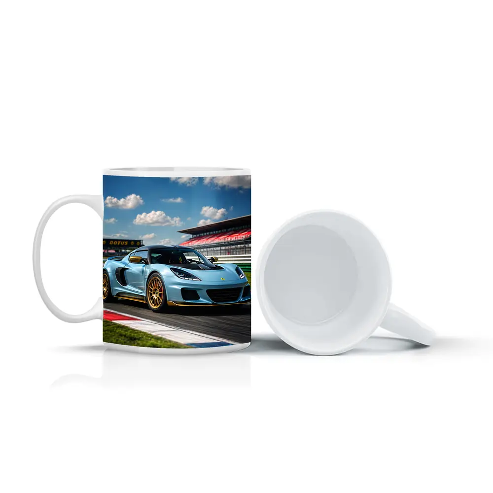 Lotus Emira Light Blue On Racing Track – Mugs