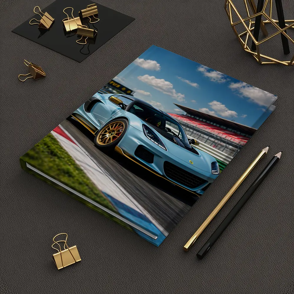 Lotus Emira Light Blue On Racing Track – Notebooks