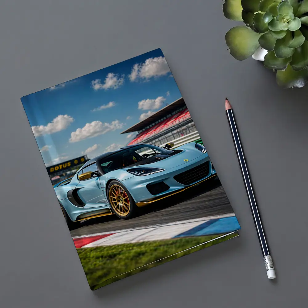 Lotus Emira Light Blue On Racing Track – Notebooks