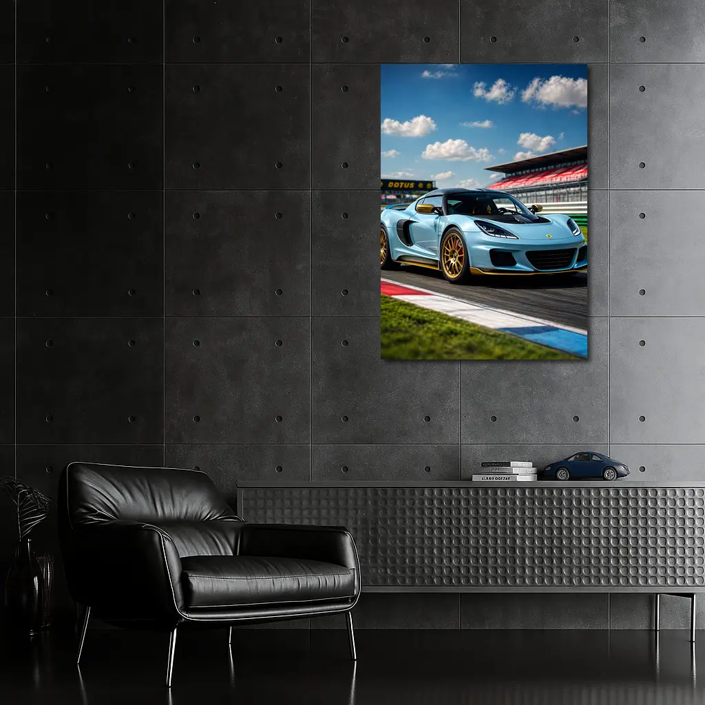 Lotus Emira Light Blue On Racing Track – Wall Art