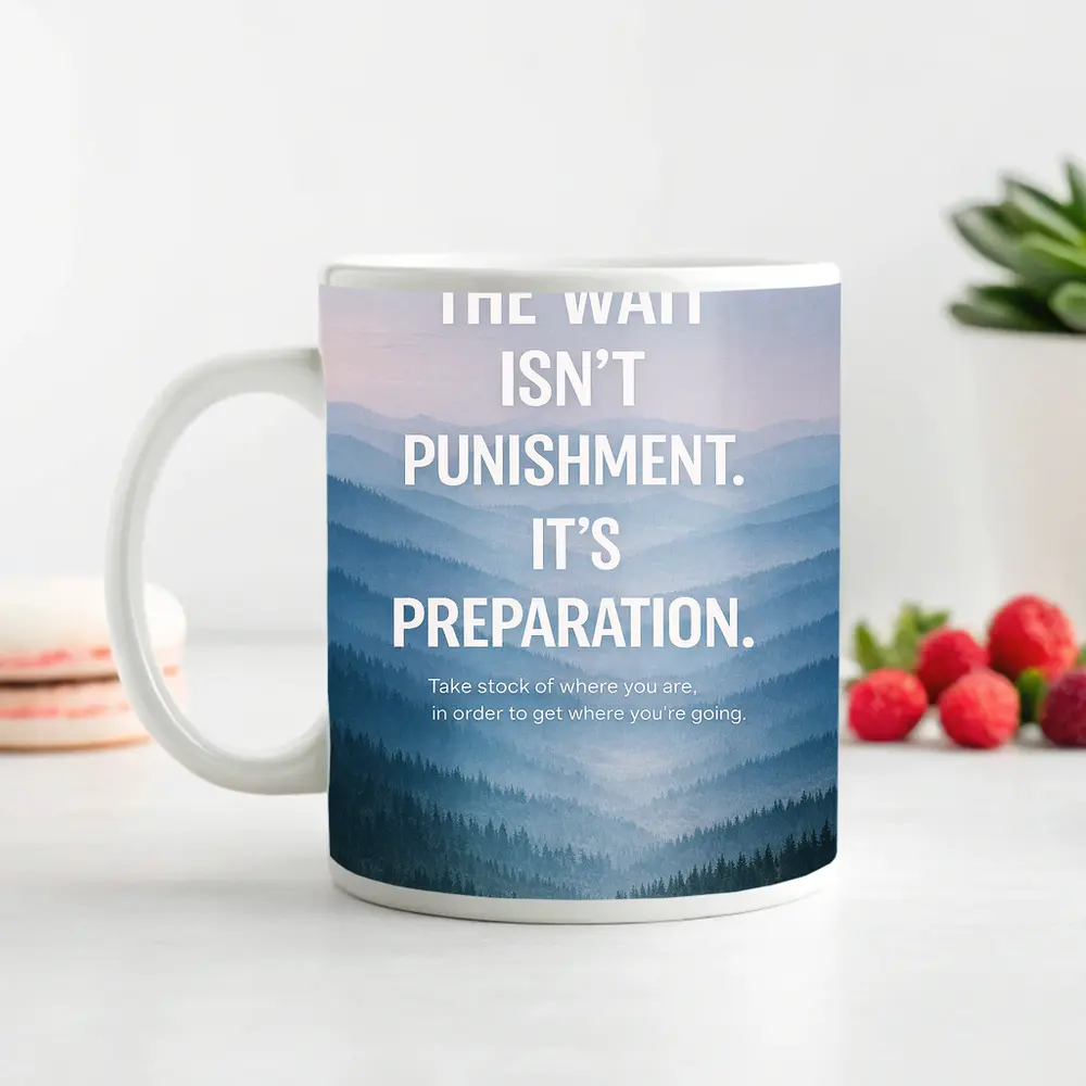The Wait Is Preparation Misty Mountains Quote – Mugs
