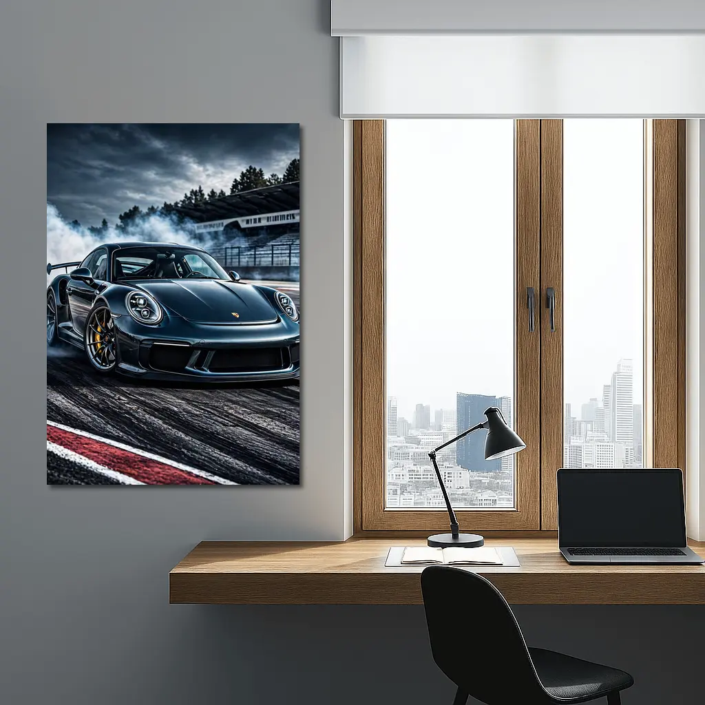 Porsche GT3 RS Drifting On Dark Track – Wall Art