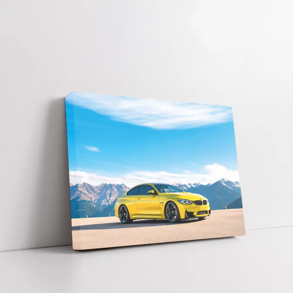 BMW M4 Yellow Parked Mountain Skyline – Wall Art