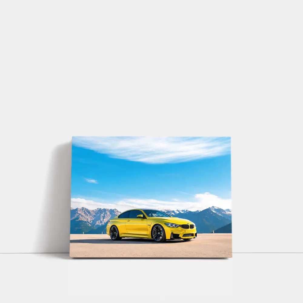 BMW M4 Yellow Parked Mountain Skyline – Wall Art