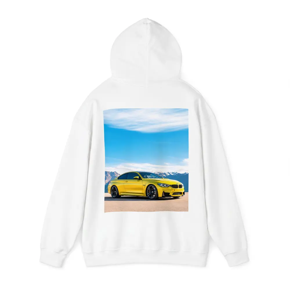 BMW M4 Yellow Parked Mountain Skyline – Hoodies
