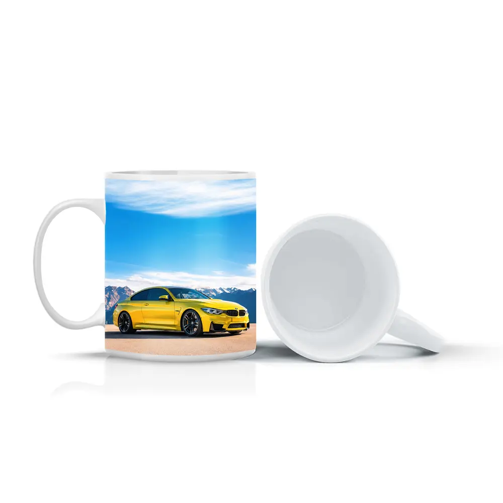 BMW M4 Yellow Parked Mountain Skyline – Mugs