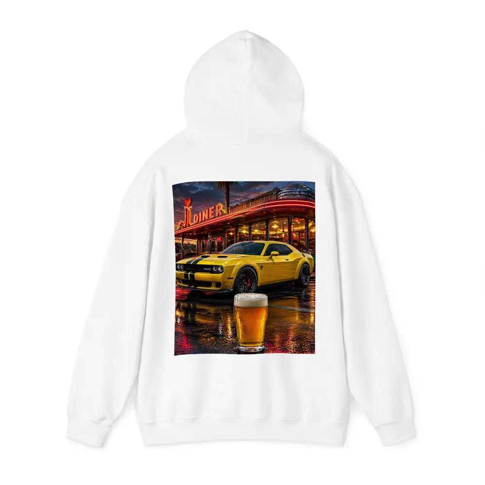 Yellow Dodge Challenger SRT Hellcat Retro Diner – Hoodies