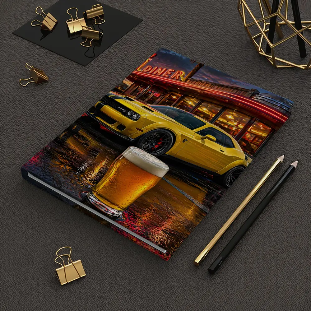 Yellow Dodge Challenger SRT Hellcat Retro Diner – Notebooks