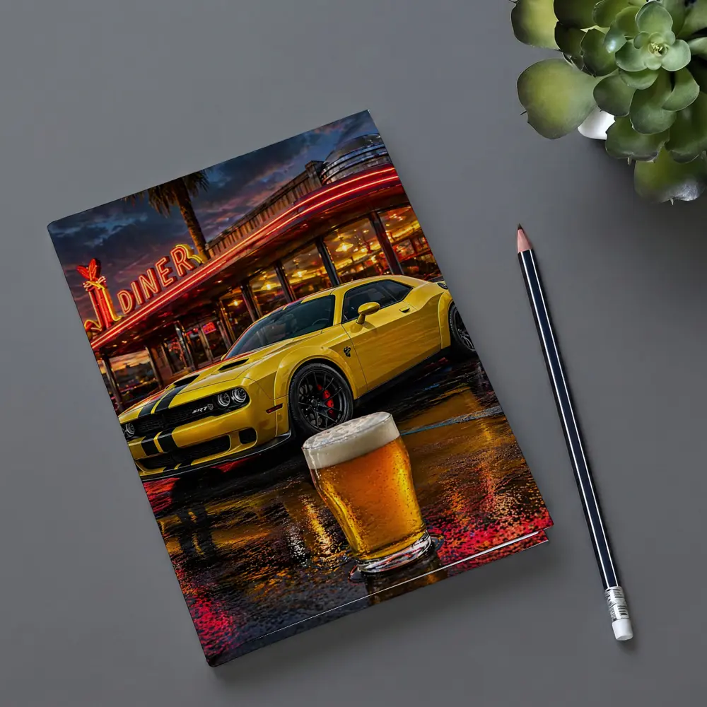 Yellow Dodge Challenger SRT Hellcat Retro Diner – Notebooks