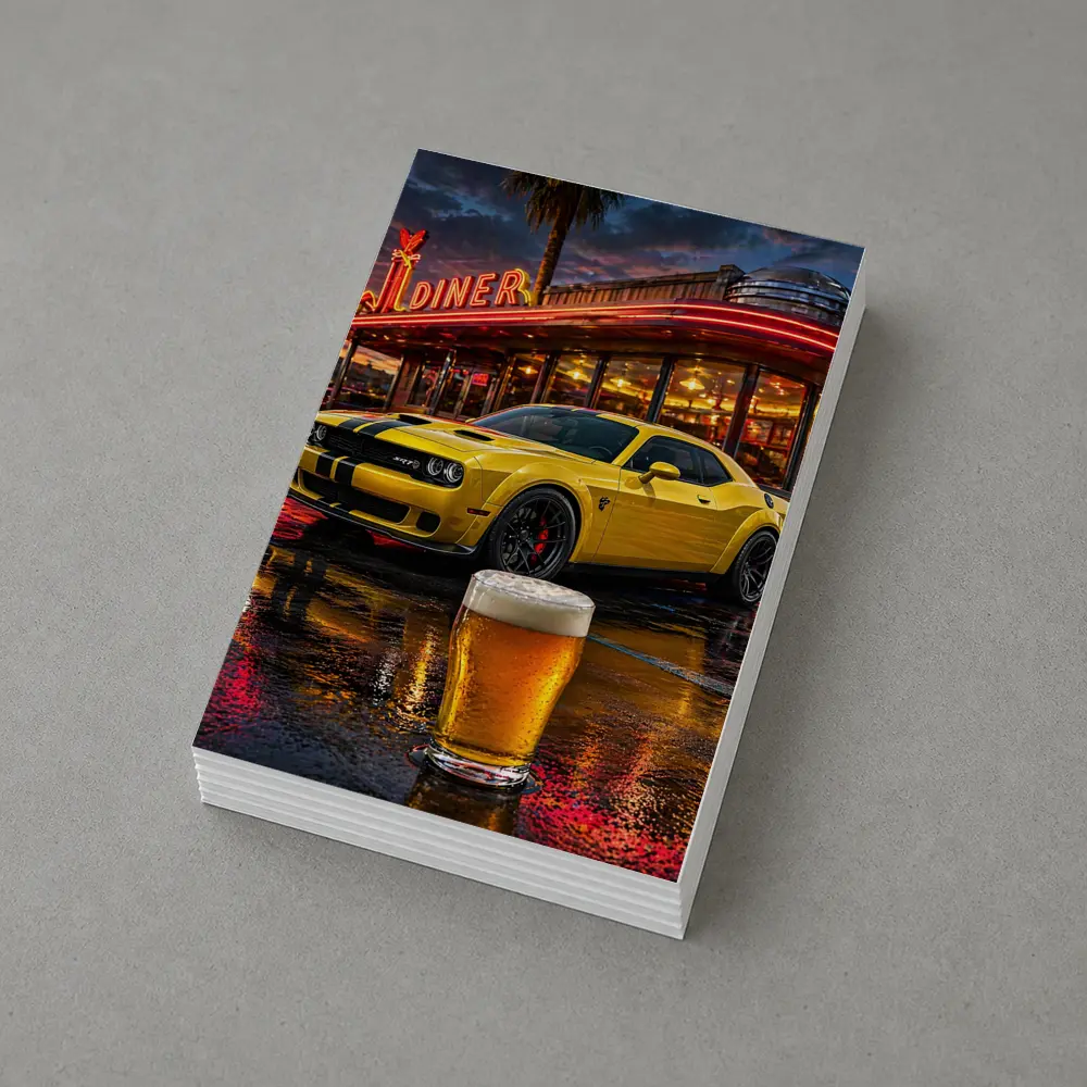 Yellow Dodge Challenger SRT Hellcat Retro Diner – Postcards