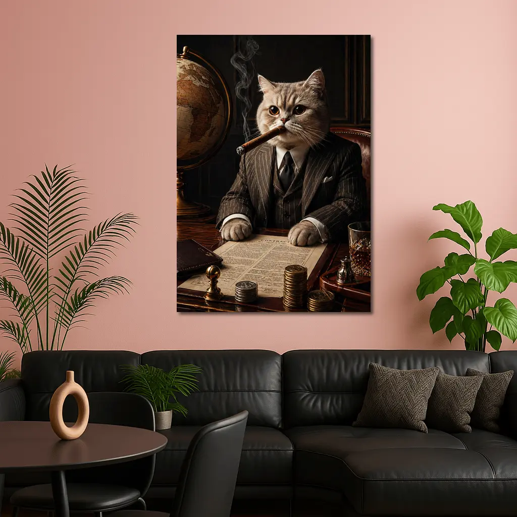 Boss Cat Godfather Suit Cigar Office – Wall Art