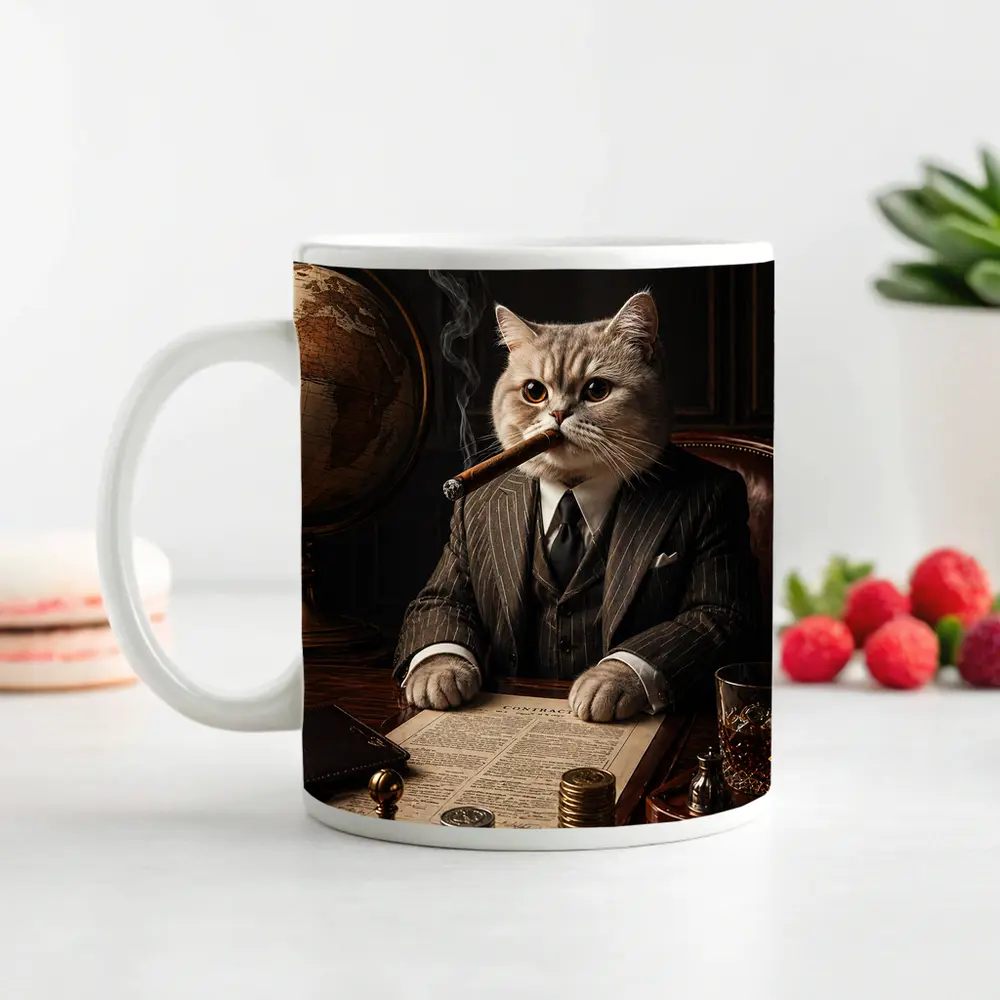 Boss Cat Godfather Suit Cigar Office – Mugs