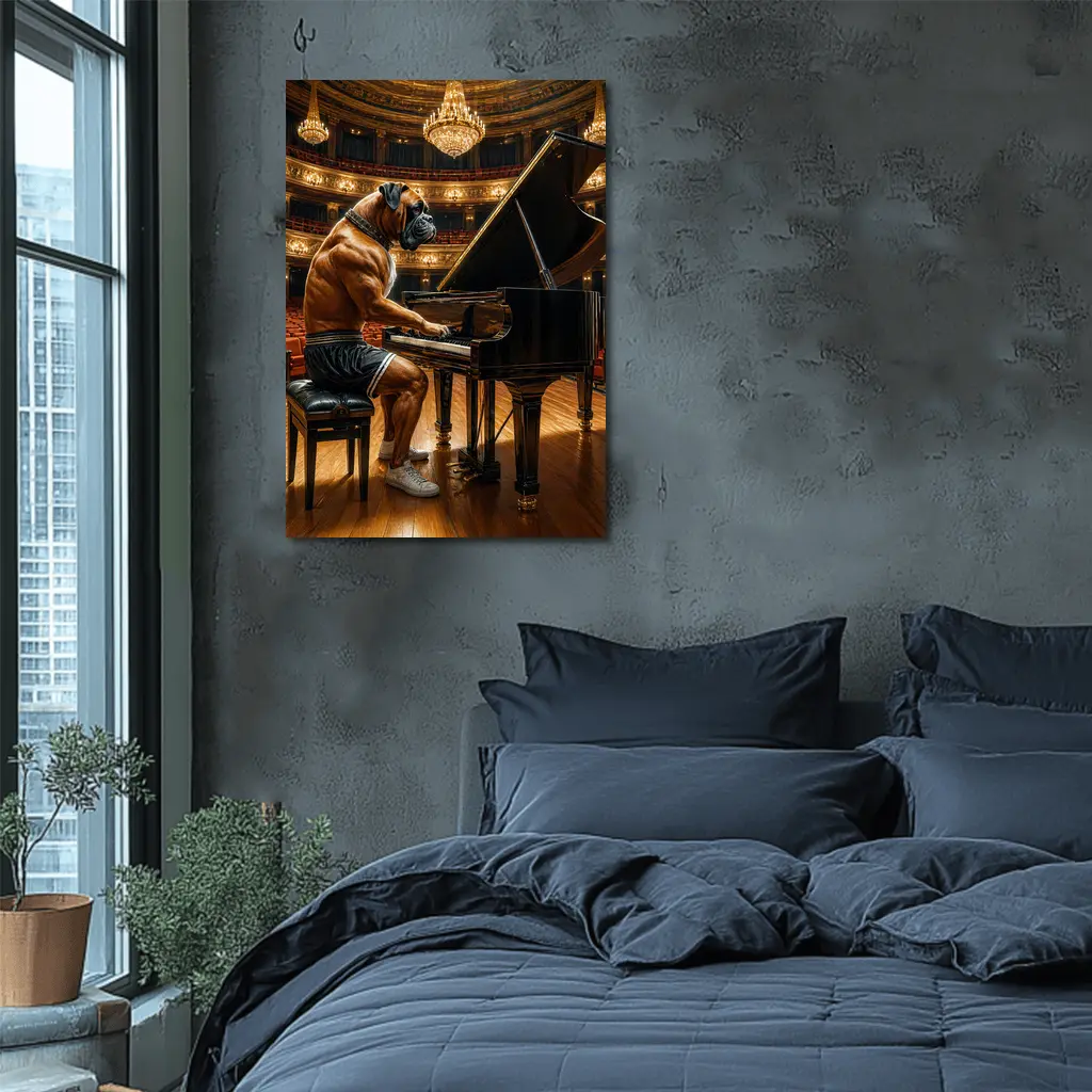 Boxer Dog Playing Piano Concert Hall – Wall Art