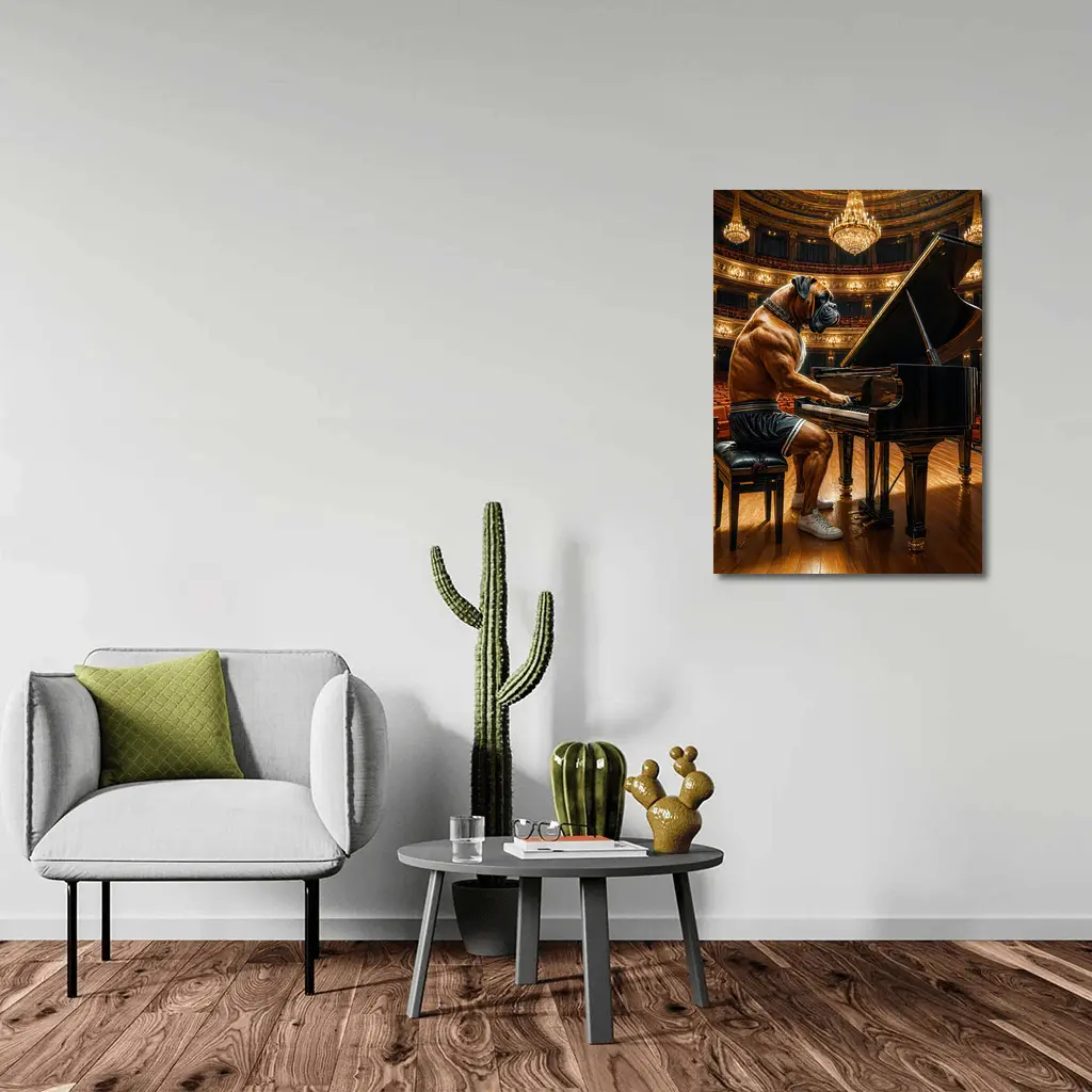 Boxer Dog Playing Piano Concert Hall – Wall Art
