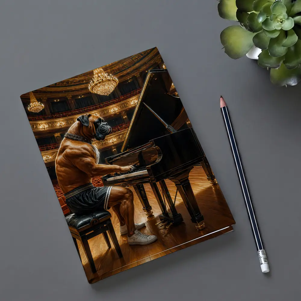 Boxer Dog Playing Piano Concert Hall – Notebooks